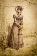 Victorian lady illustration on the wall