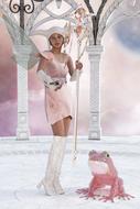 girl elf with a frog in pink style