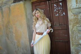 Woman Portrait white dress old door