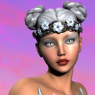Portrait of the beautiful girl, with the make-up, silver hair and colorful jewellery headwear, at colorful background, clipart