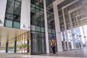attractive girl at the glass business center