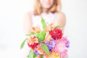 woman with Colorful Flower Bouquet