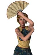 3d render, young woman with fan