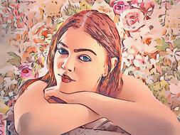 flowers pretty girl drawing