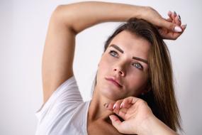 portrait of a posing woman with beautiful hair