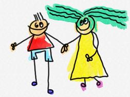 children's drawing of a boy and a girl on a white background