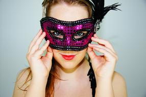 woman in shiny purple mask