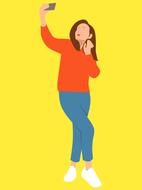 drawn girl taking a selfie on a yellow background