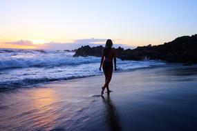 Sea person sunset