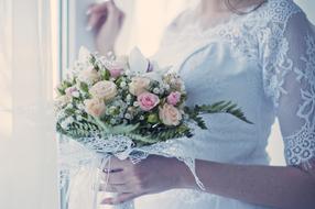 Woman Bride pink flowers