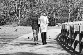 Man Woman park black and white