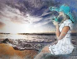 woman on the beach as a fantasy