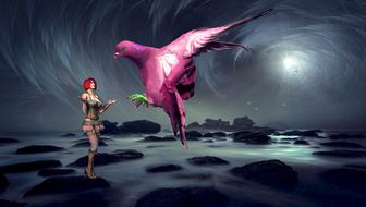 digital Fantasy, Woman and pink Dove