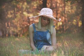 Girl forest Sitting