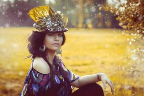 Beauty Woman yellow forest grass