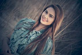 romantic girl posing on the field