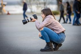 Photographer woman on street