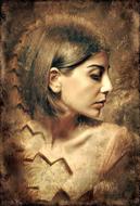 Beautiful, profile portrait of the woman with short hairstyle, with closed eyes