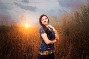 stylish girl sunset