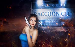 Drawing of Jill Valentine with the pistol in Raccoon City
