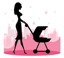 pink mom baby stroller drawing