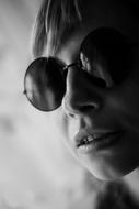 Woman in Round Sunglasses, black and white