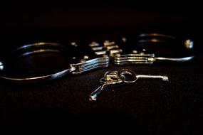 photo of handcuffs and keys on a black background