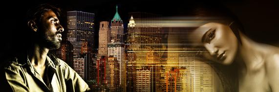 clipart of man woman view skyline new york