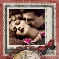 retro photo of a couple in love on a postage stamp