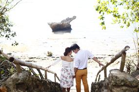 Couple in Love on stairway to water