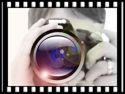 Colorful lens of the camera, in the hands of a photographer, on the film, clipart