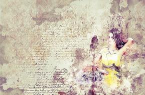 Woman in Yellow Dress drawing, vintage background