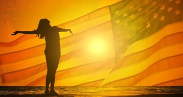 silhouette of a girl on the background of the american flag