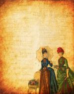 Beautiful and colorful, vintage drawing of the women on the, vintage paper, on clipart