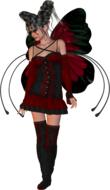 Clipart with the fairy in black and red dress with wings, at white background