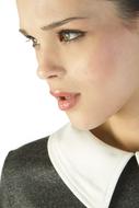 Profile portrait of the beautiful woman, with make-up and glossy face