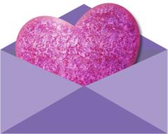 pink heart in purple envelope