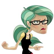 cartoon angry woman wearing glasses with green hair
