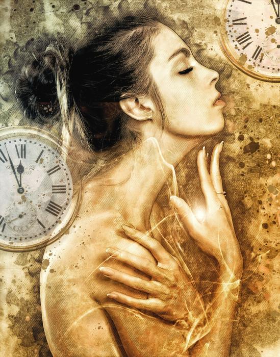 poster with woman and clock