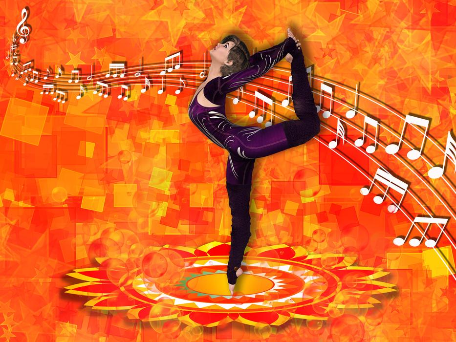 painted dancer on orange background and musical melody
