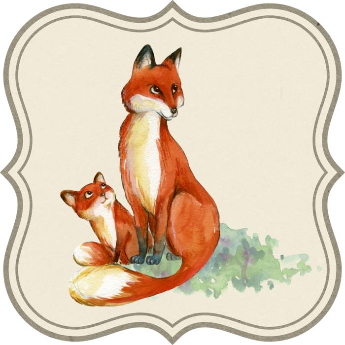 drawn fox with baby