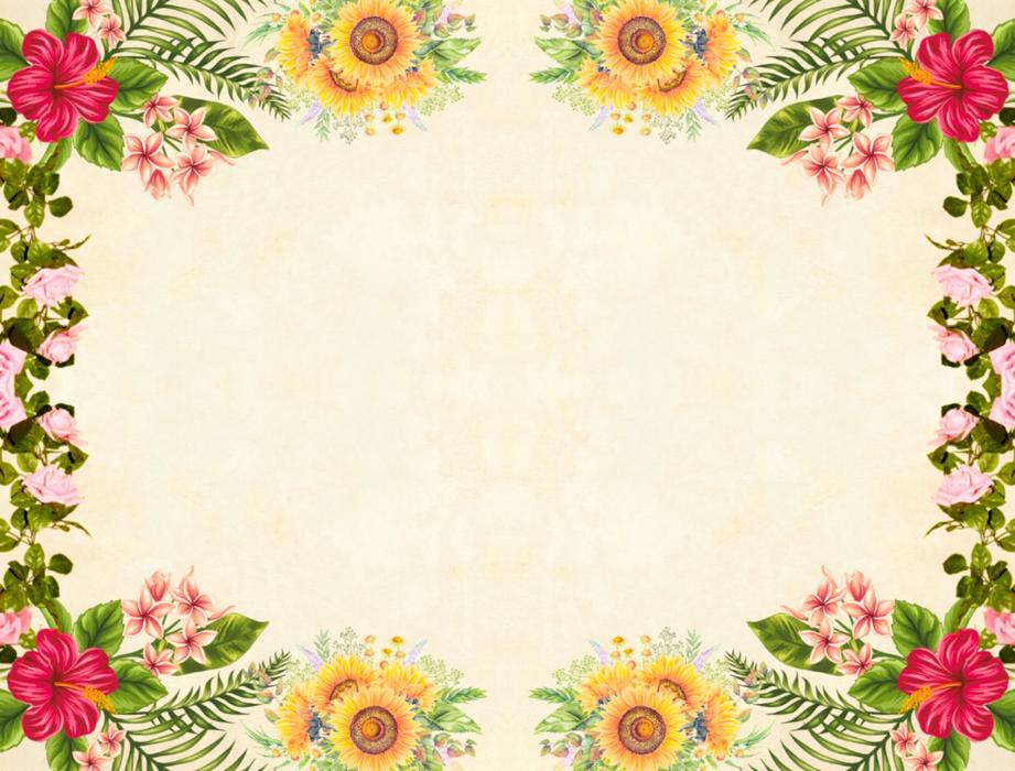 Beige paper background with beautiful and colorful, floral frame