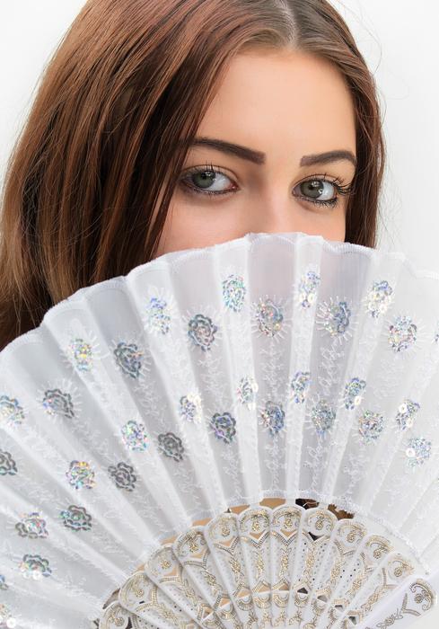 photo of a girl with a white fan