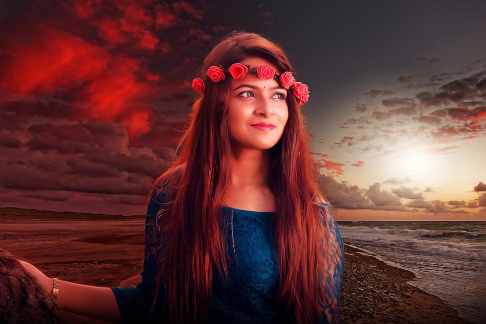 fantasy portrait of Woman Girl on coast