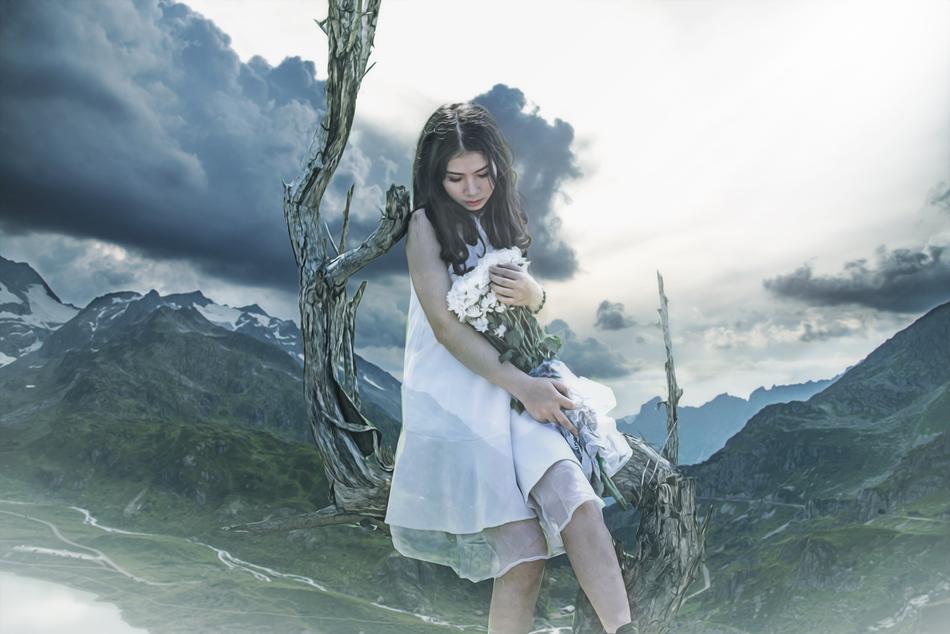 clipart of Girl Female on mountains