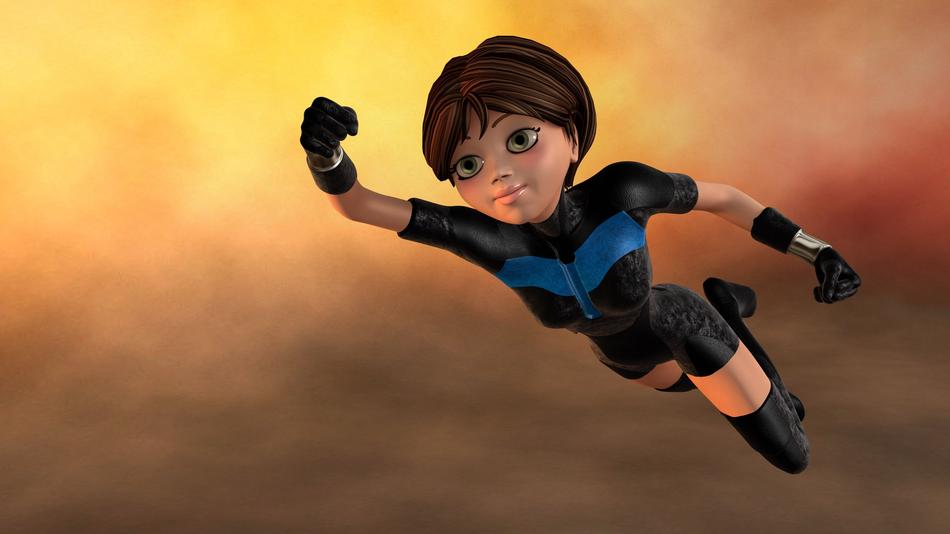 super woman flying at orange sky, 3d render
