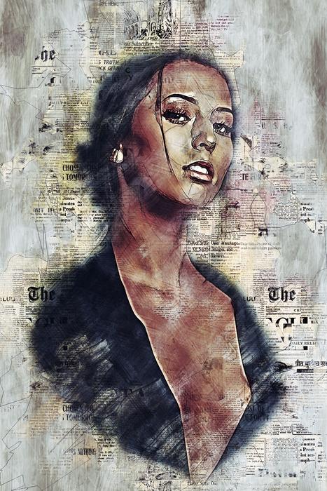 digital portrait of a girl on a newspaper background