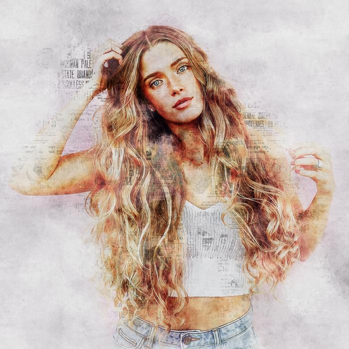 Young beautiful woman in the clouds as a clipart