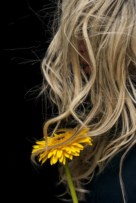 Flower and blonde Woman Hair