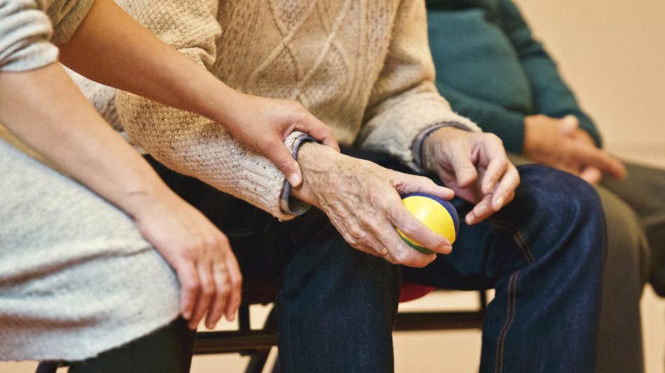 People, with the yellow and blue ball in the hands